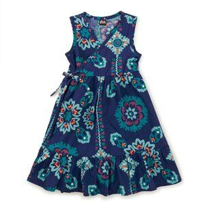 TEA COLLECTION 16 Blue Sleeveless Wrap Dress Tie Waist {Kenya} Limpopo Bandana